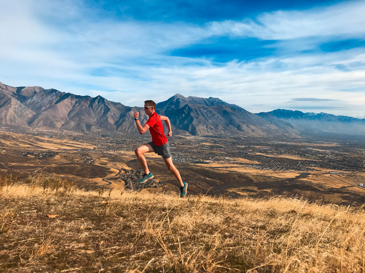 Man running in the mountains